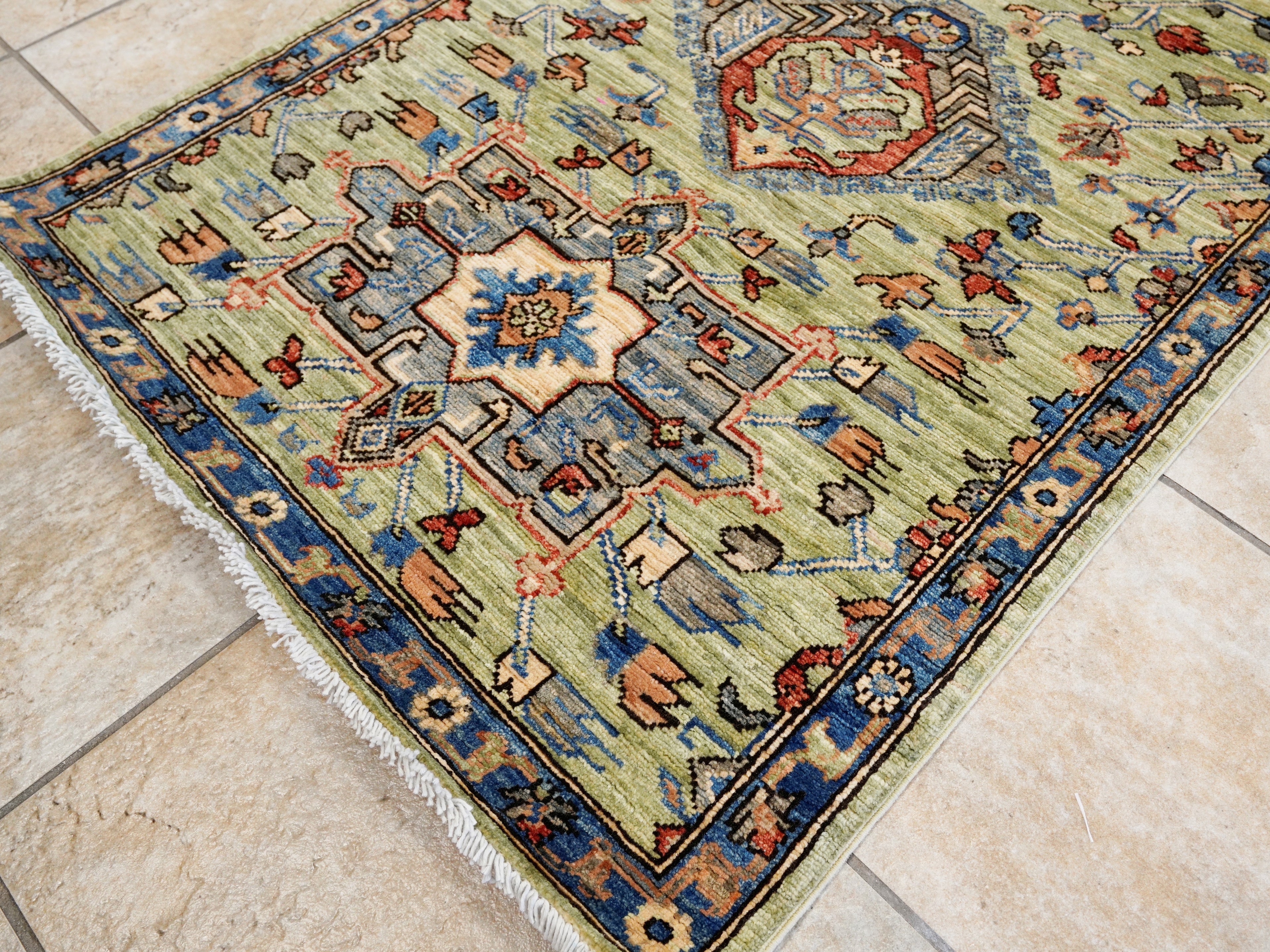 18 Ft Green Oriental Runner Rug - Hand Knotted Afghan Runner