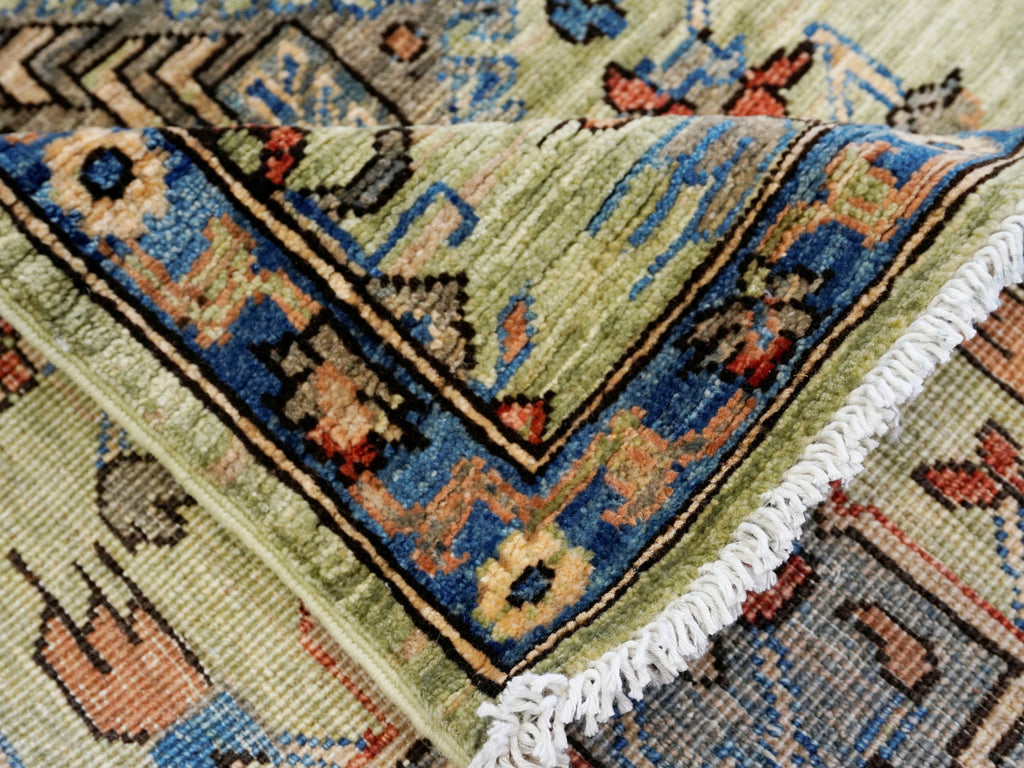 18 Ft Green Oriental Runner Rug - Hand Knotted Afghan Runner