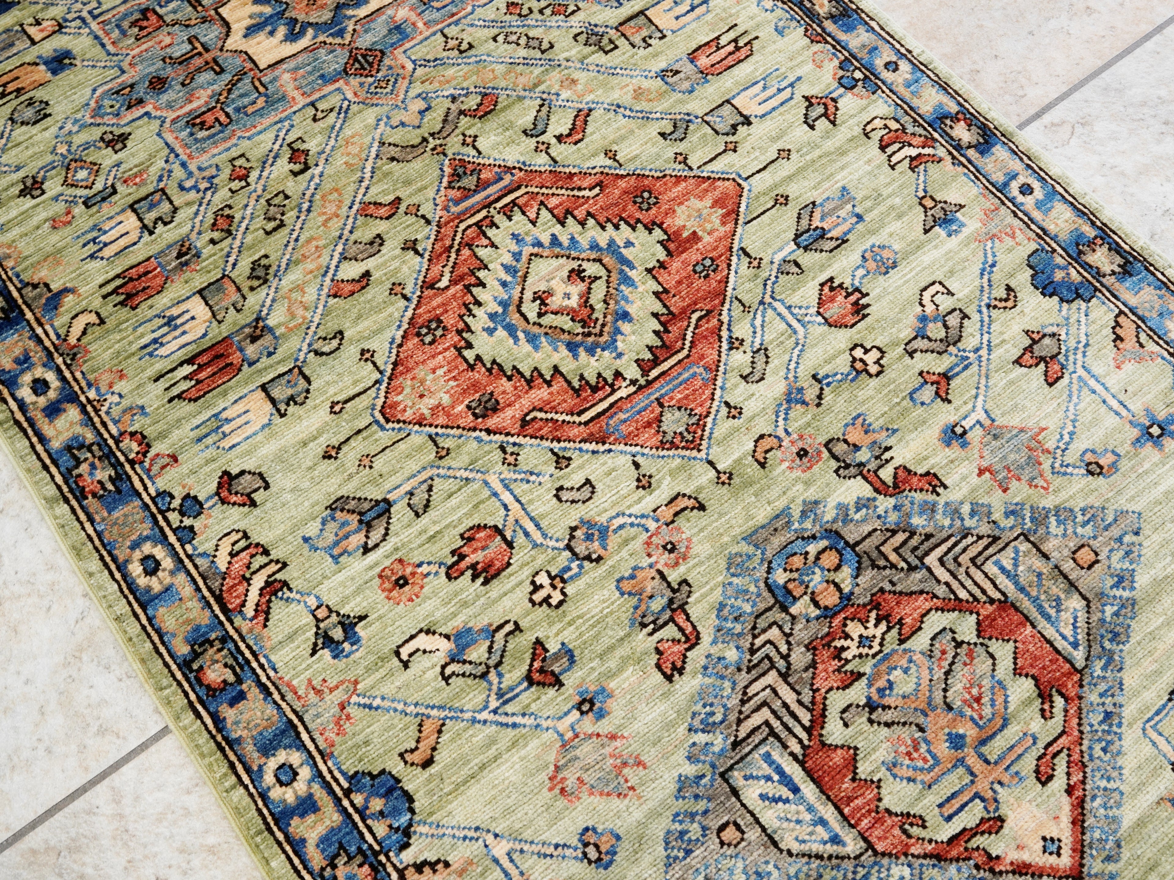 18 Ft Green Oriental Runner Rug - Hand Knotted Afghan Runner