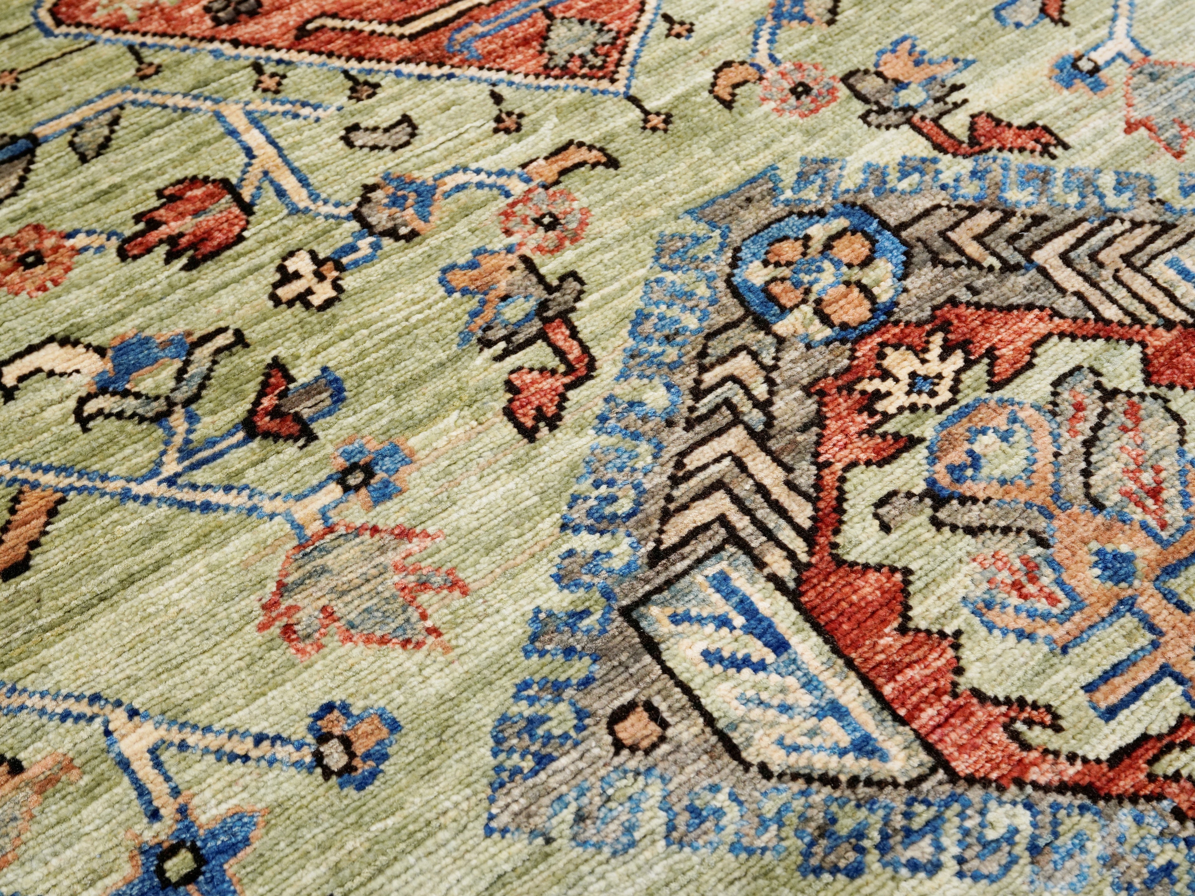 18 Ft Green Oriental Runner Rug - Hand Knotted Afghan Runner