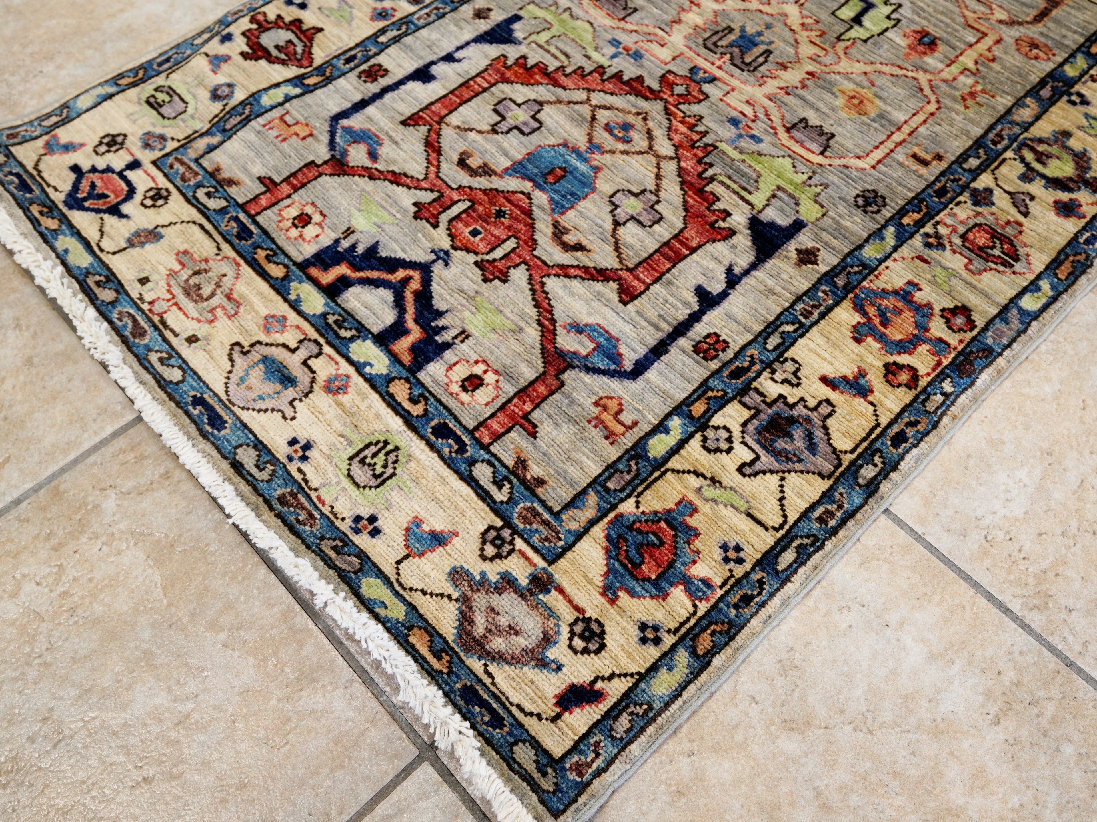 12 Ft Silver Floral Runner Rug - Afghan Hand Knotted Rug