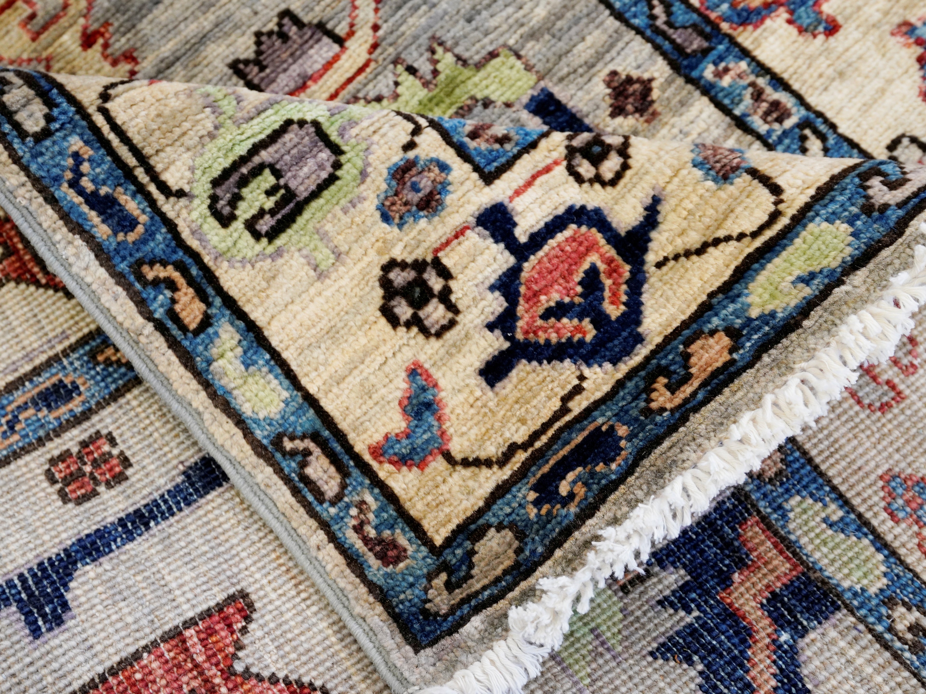 12 Ft Silver Floral Runner Rug - Afghan Hand Knotted Rug