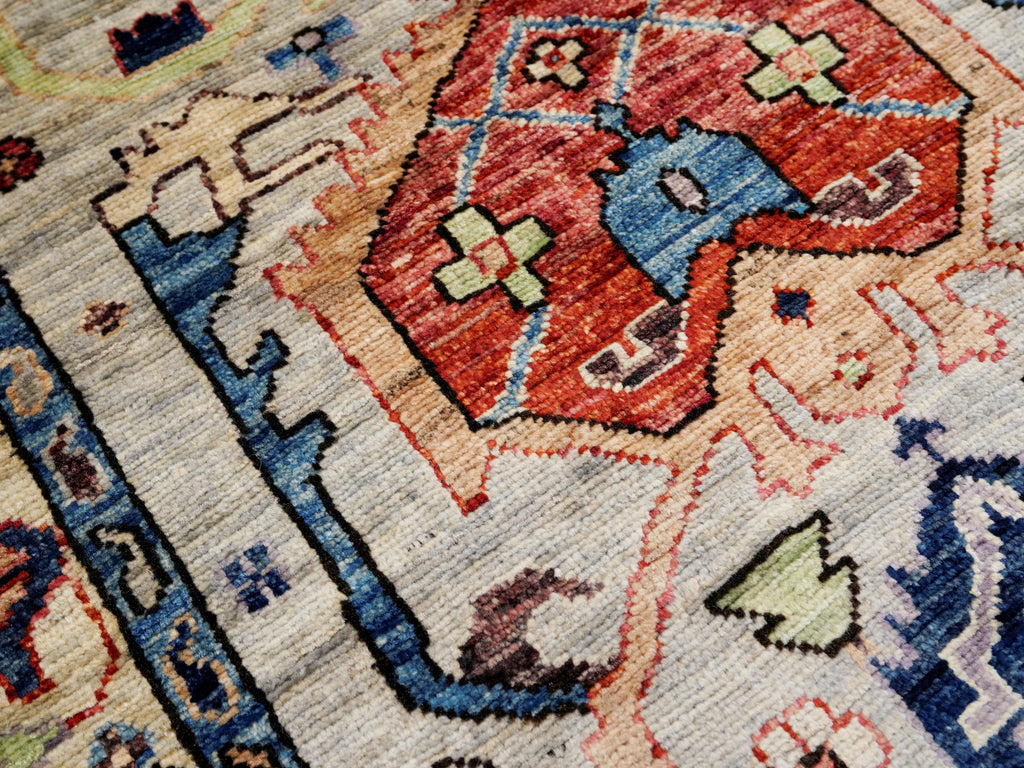 12 Ft Silver Floral Runner Rug - Afghan Hand Knotted Rug