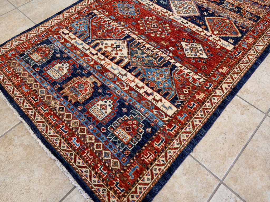 12 Ft Blue & Red Tribal Runner Rug - Afghan Hand Knotted  Rug