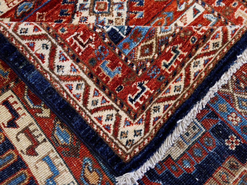 12 Ft Blue & Red Tribal Runner Rug - Afghan Hand Knotted  Rug