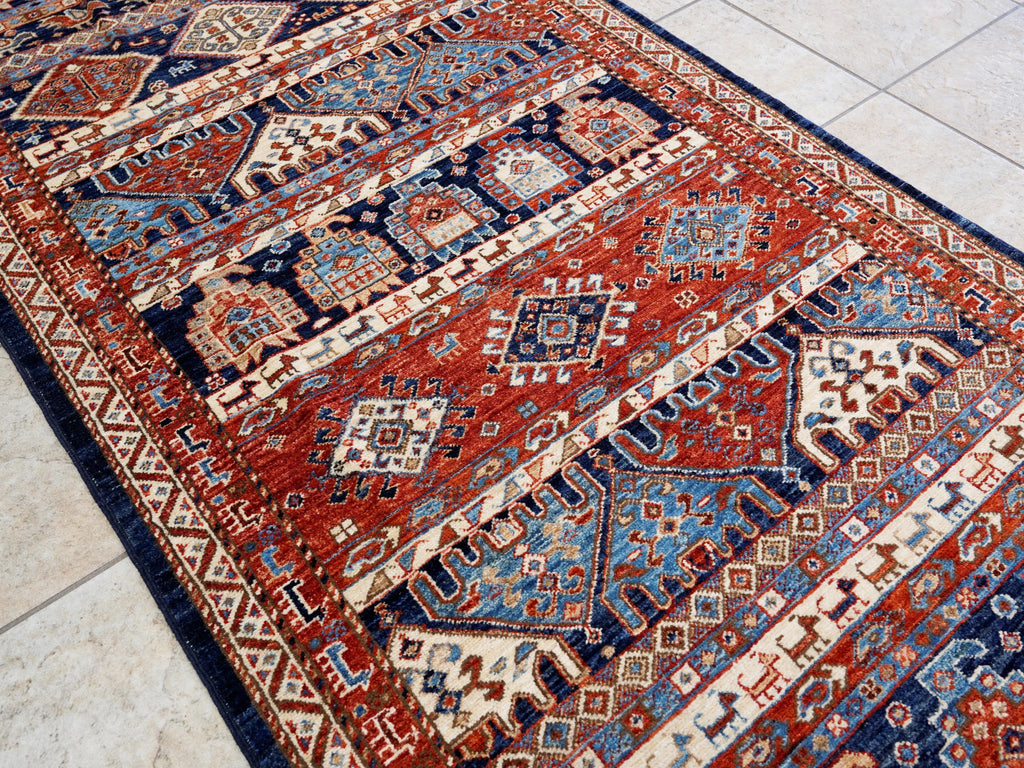 12 Ft Blue & Red Tribal Runner Rug - Afghan Hand Knotted  Rug