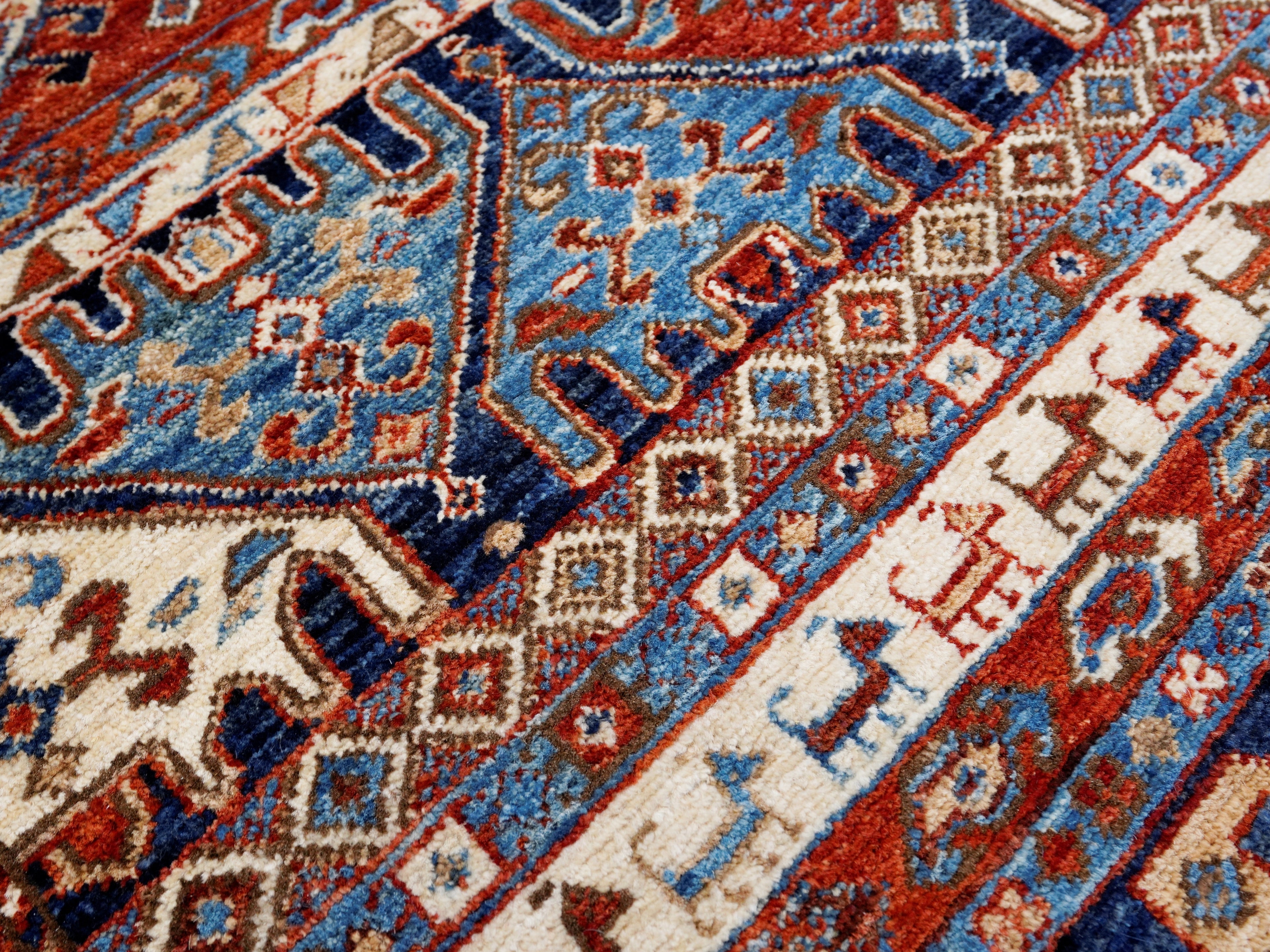 12 Ft Blue & Red Tribal Runner Rug - Afghan Hand Knotted  Rug