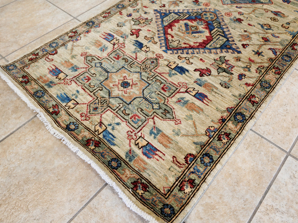 14 Ft Light Green Afghan Oriental Runner Rug - Hand Knotted Wool Runner