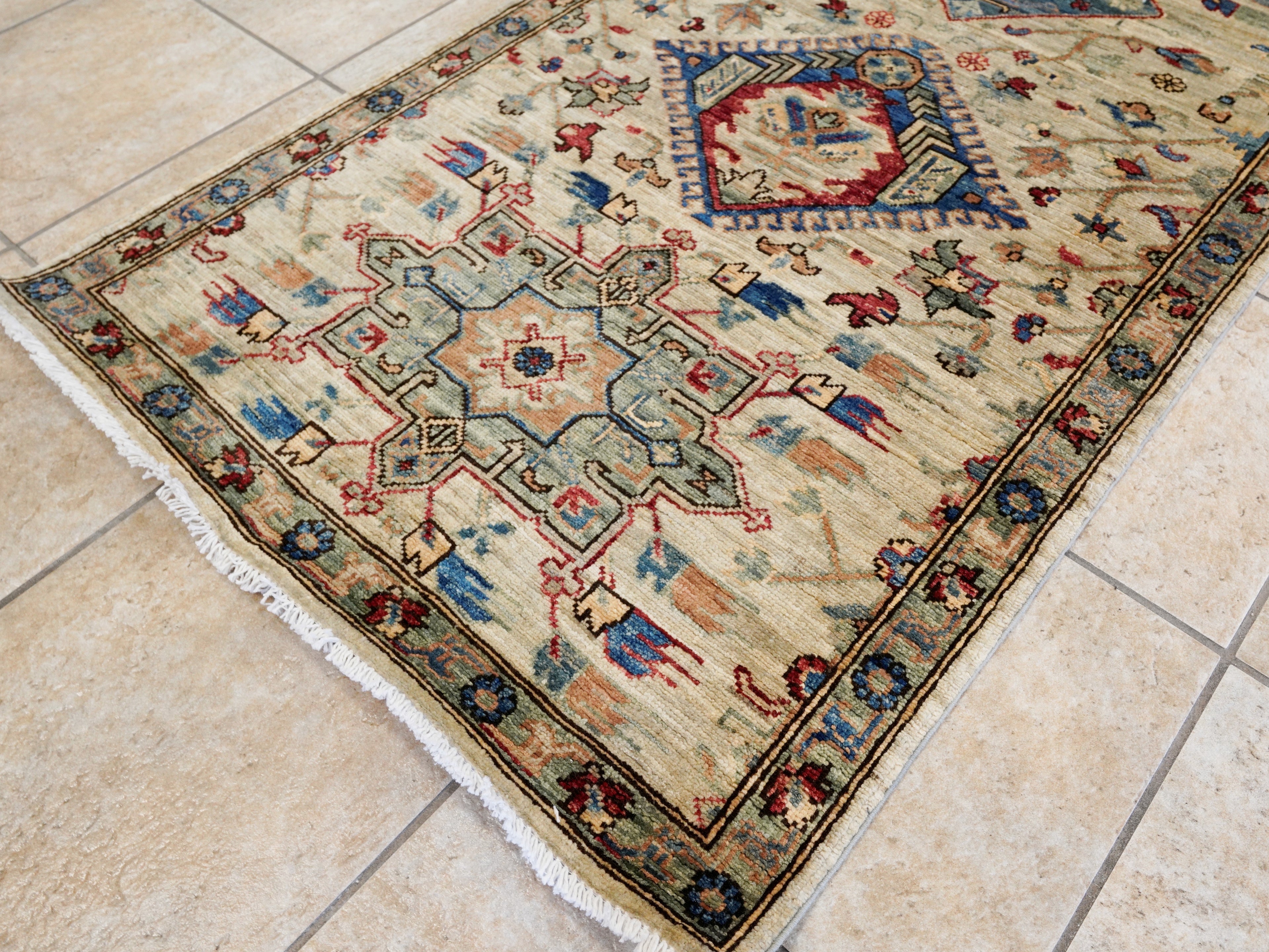 14 Ft Light Green Afghan Oriental Runner Rug - Hand Knotted Wool Runner