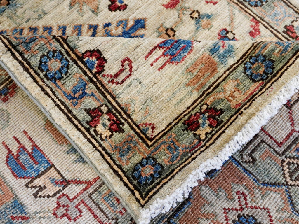 14 Ft Light Green Afghan Oriental Runner Rug - Hand Knotted Wool Runner