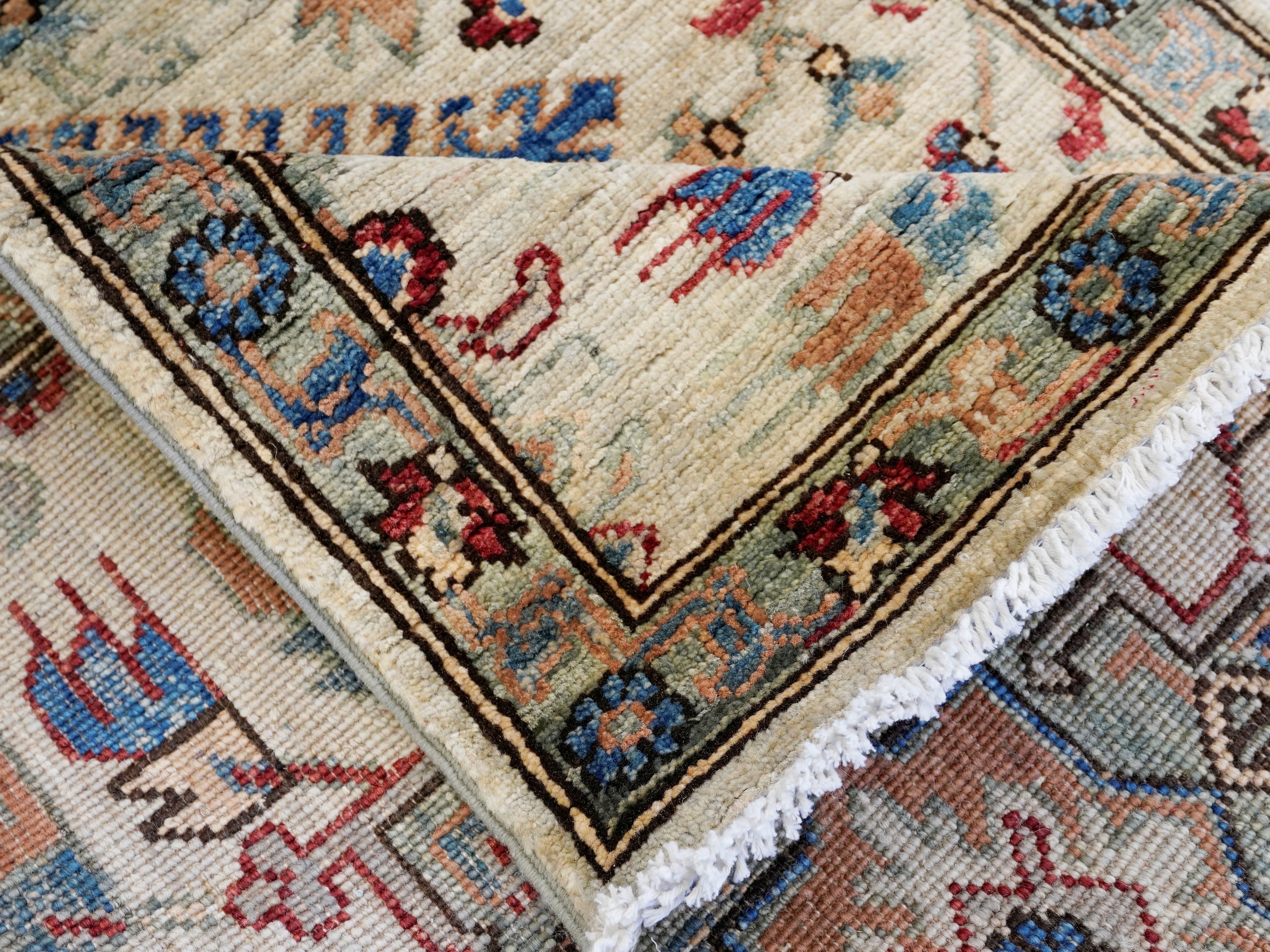 14 Ft Light Green Afghan Oriental Runner Rug - Hand Knotted Wool Runner