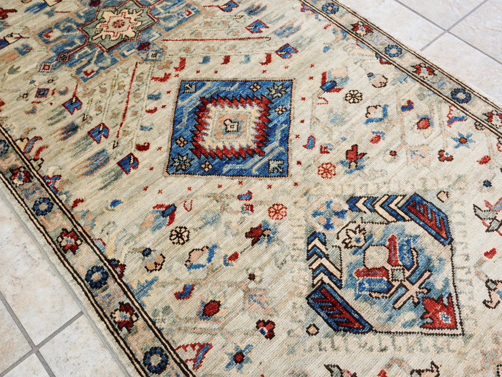 14 Ft Light Green Afghan Oriental Runner Rug - Hand Knotted Wool Runner