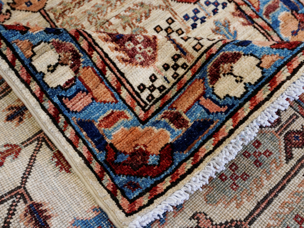 16 Ft Beige Floral Runner Rug - Hand Knotted Afghan Runner