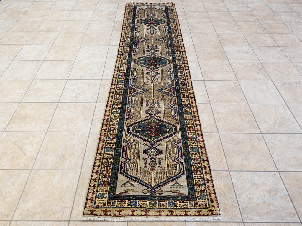 11 Ft Silver Oriental Runner Rug - Afghan Hand Knotted Rug