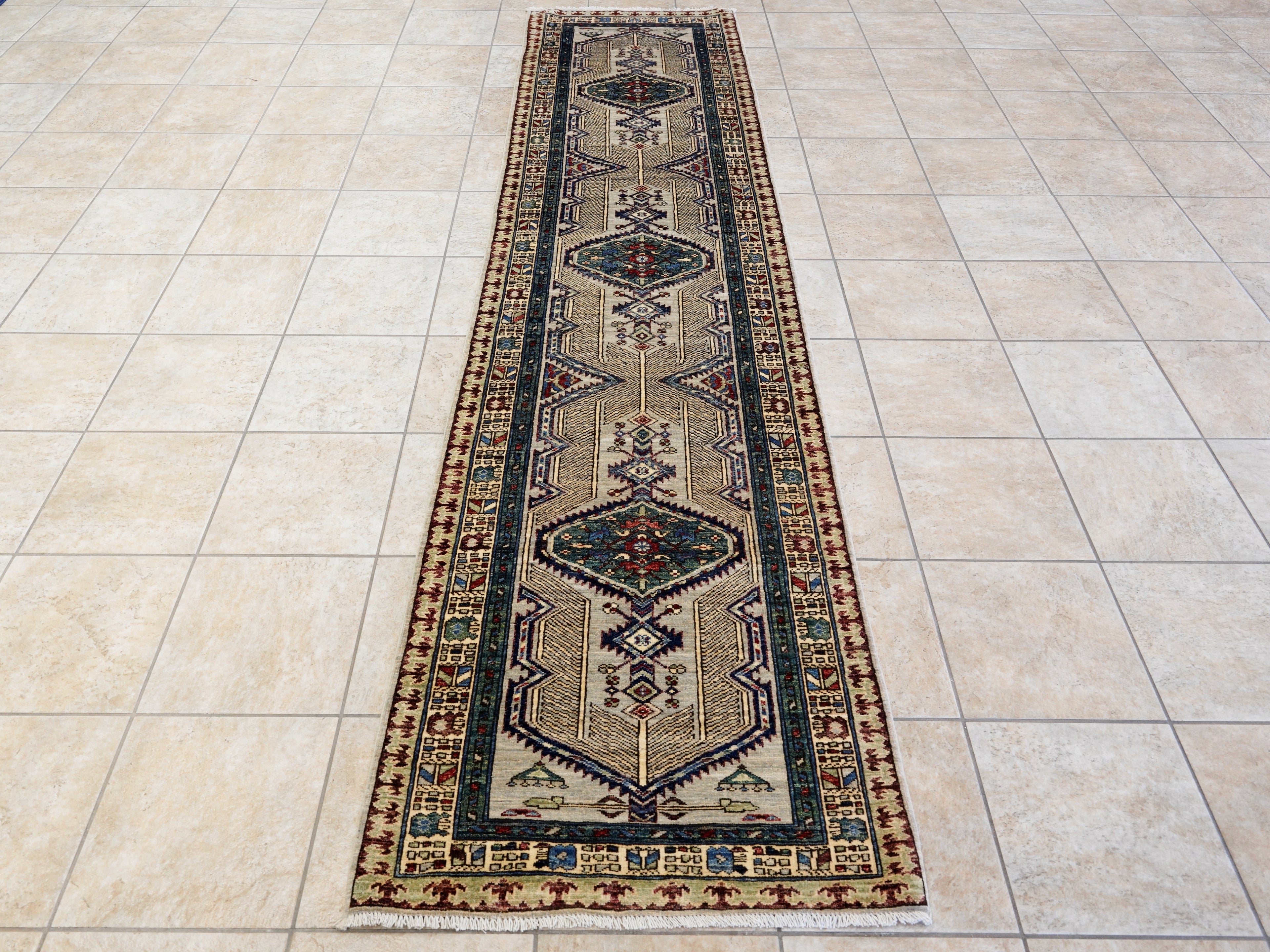 11 Ft Silver Oriental Runner Rug - Afghan Hand Knotted Rug