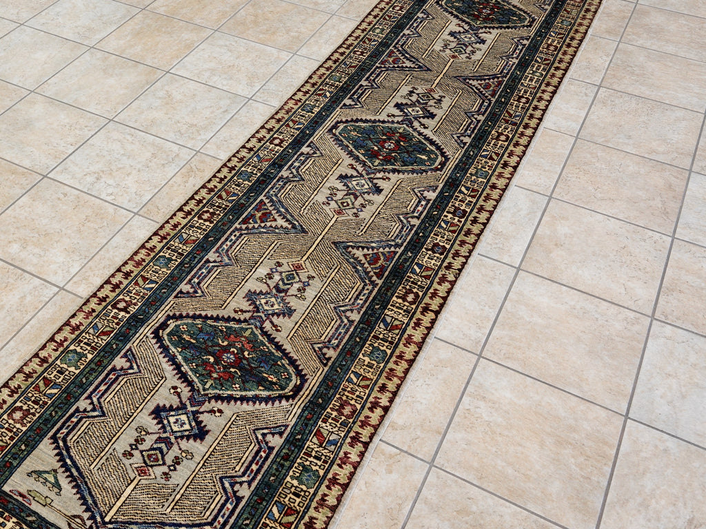 11 Ft Silver Oriental Runner Rug - Afghan Hand Knotted Rug