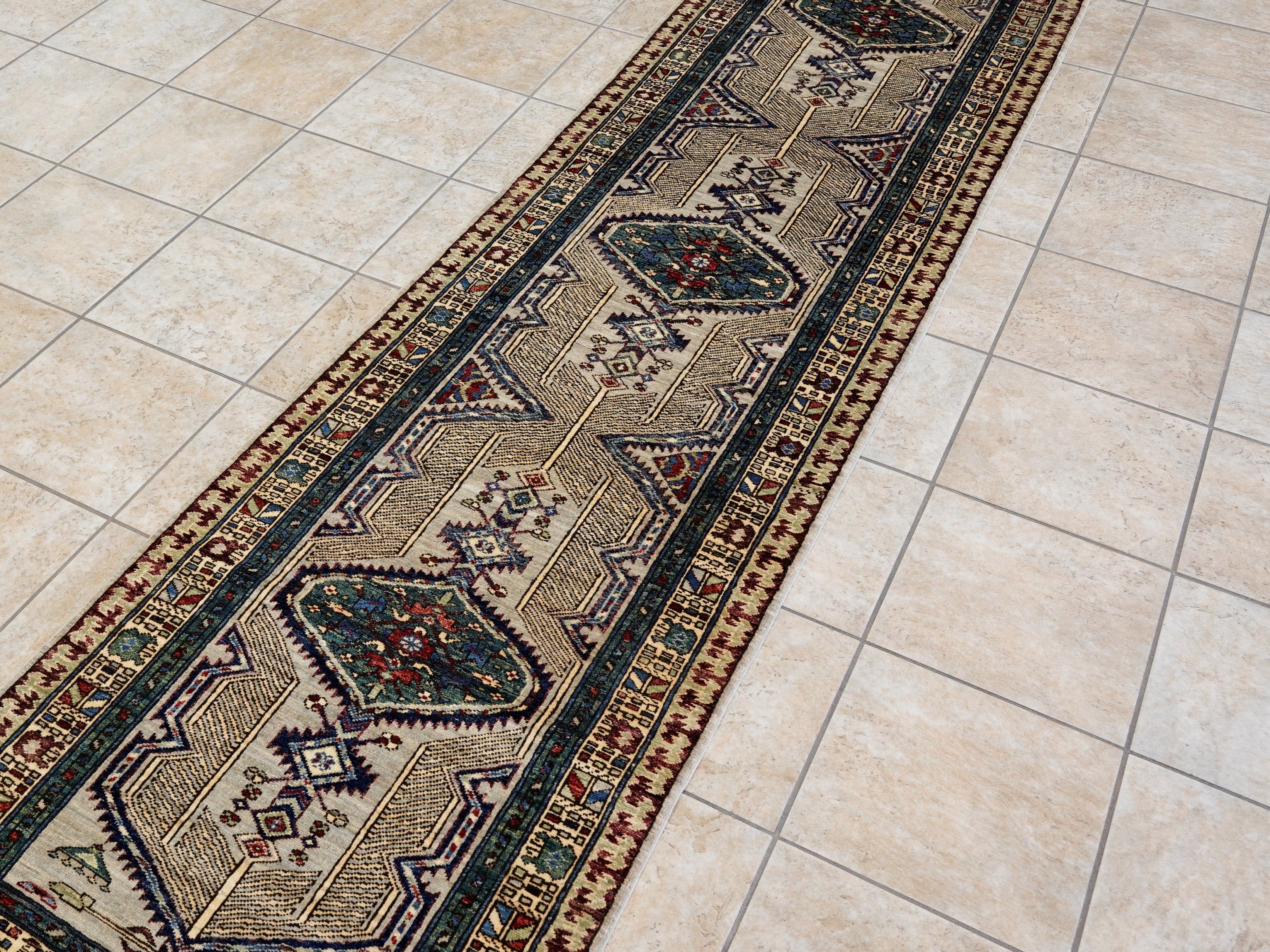 11 Ft Silver Oriental Runner Rug - Afghan Hand Knotted Rug