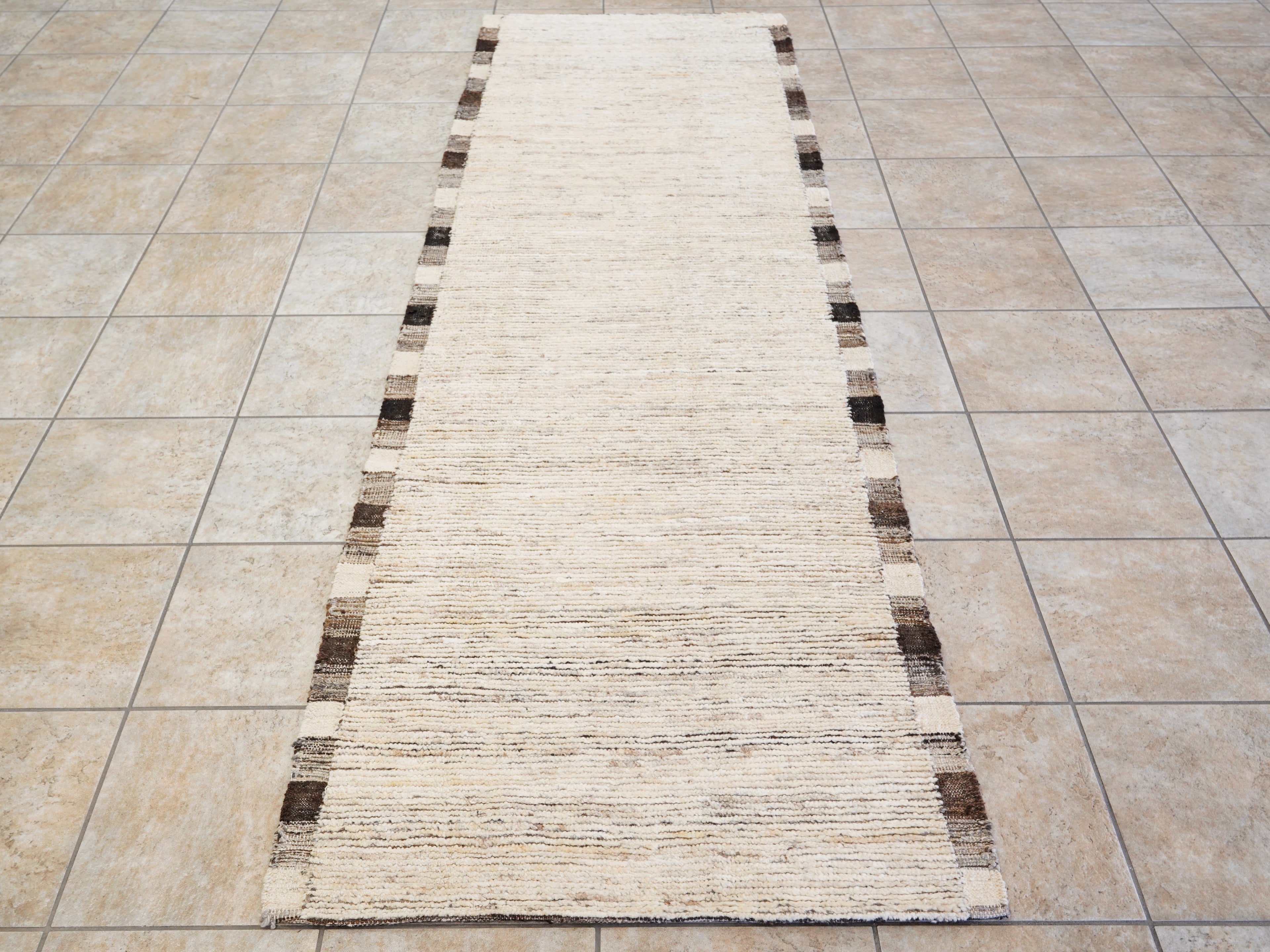 10 Ft Beige Moroccan Runner Rug - Hand Knotted Afghan Rug