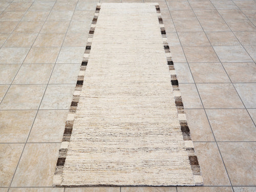 10 Ft Beige Moroccan Runner Rug - Hand Knotted Afghan Rug