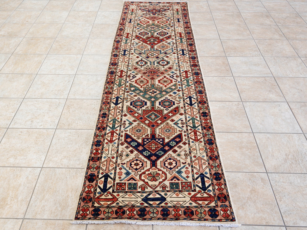 10 Ft Beige Oriental Runner Rug - Afghan Hand Knotted Rug
