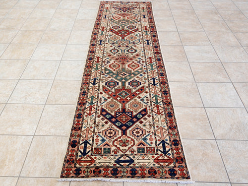10 Ft Beige Oriental Runner Rug - Afghan Hand Knotted Rug