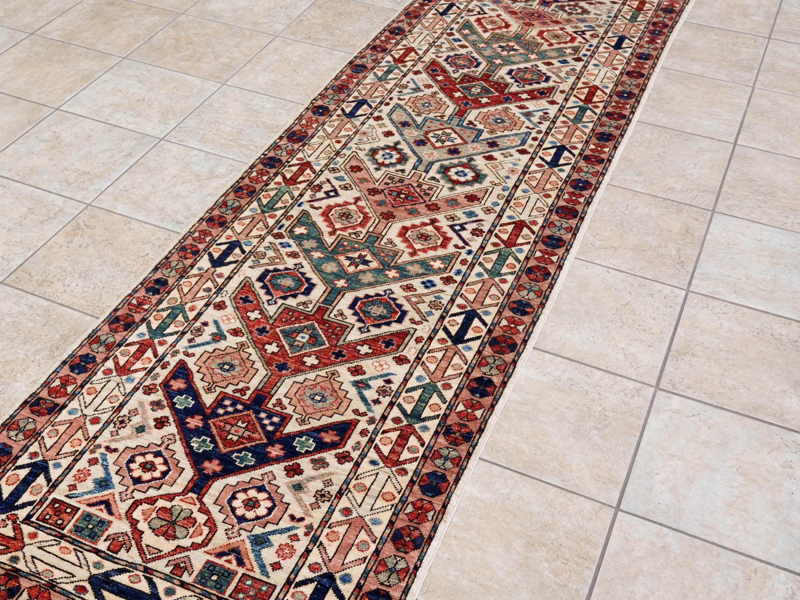 10 Ft Beige Oriental Runner Rug - Afghan Hand Knotted Rug