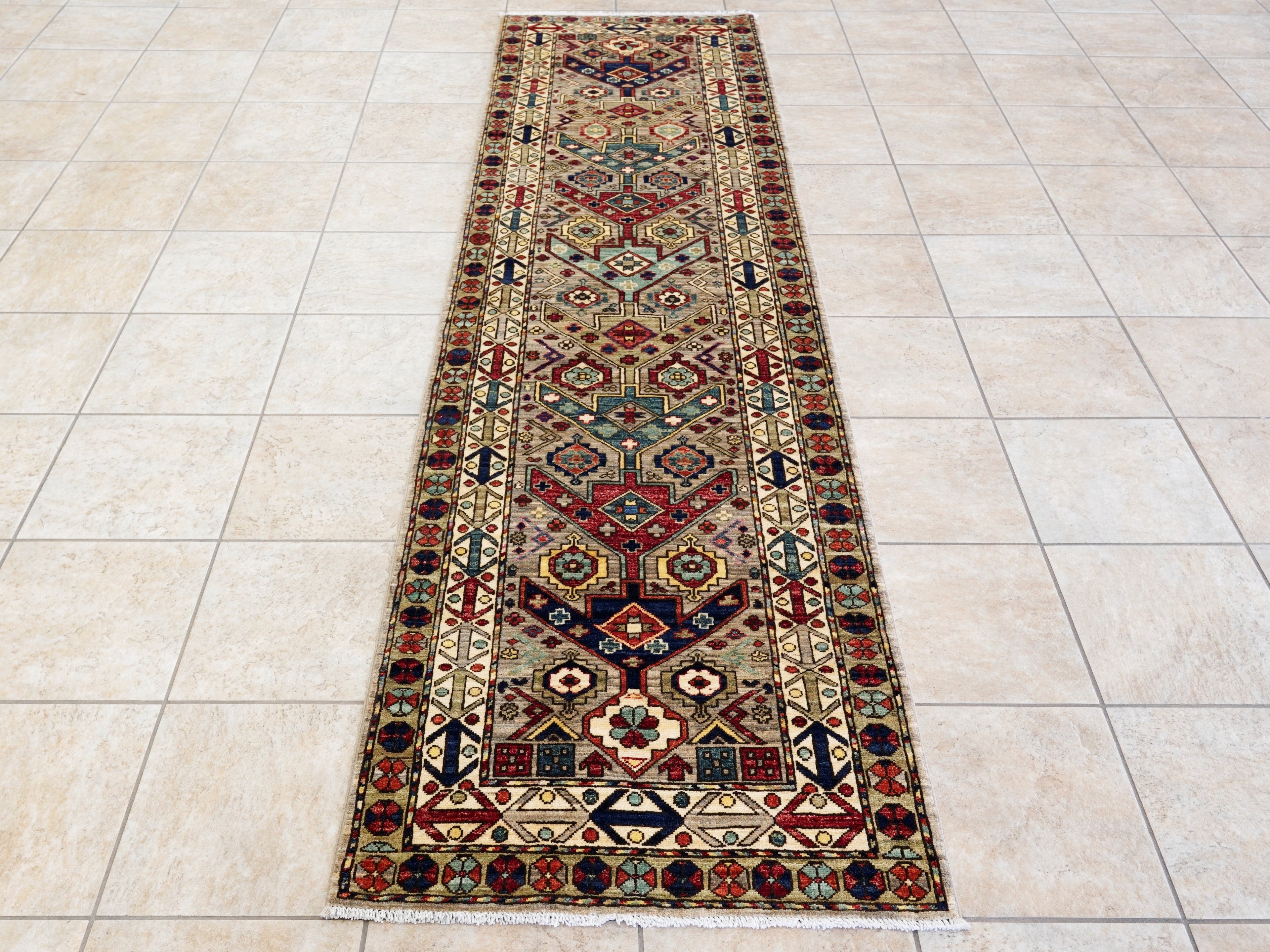 10 Ft Brown Oriental Runner Rug - Afghan Hand Knotted Rug