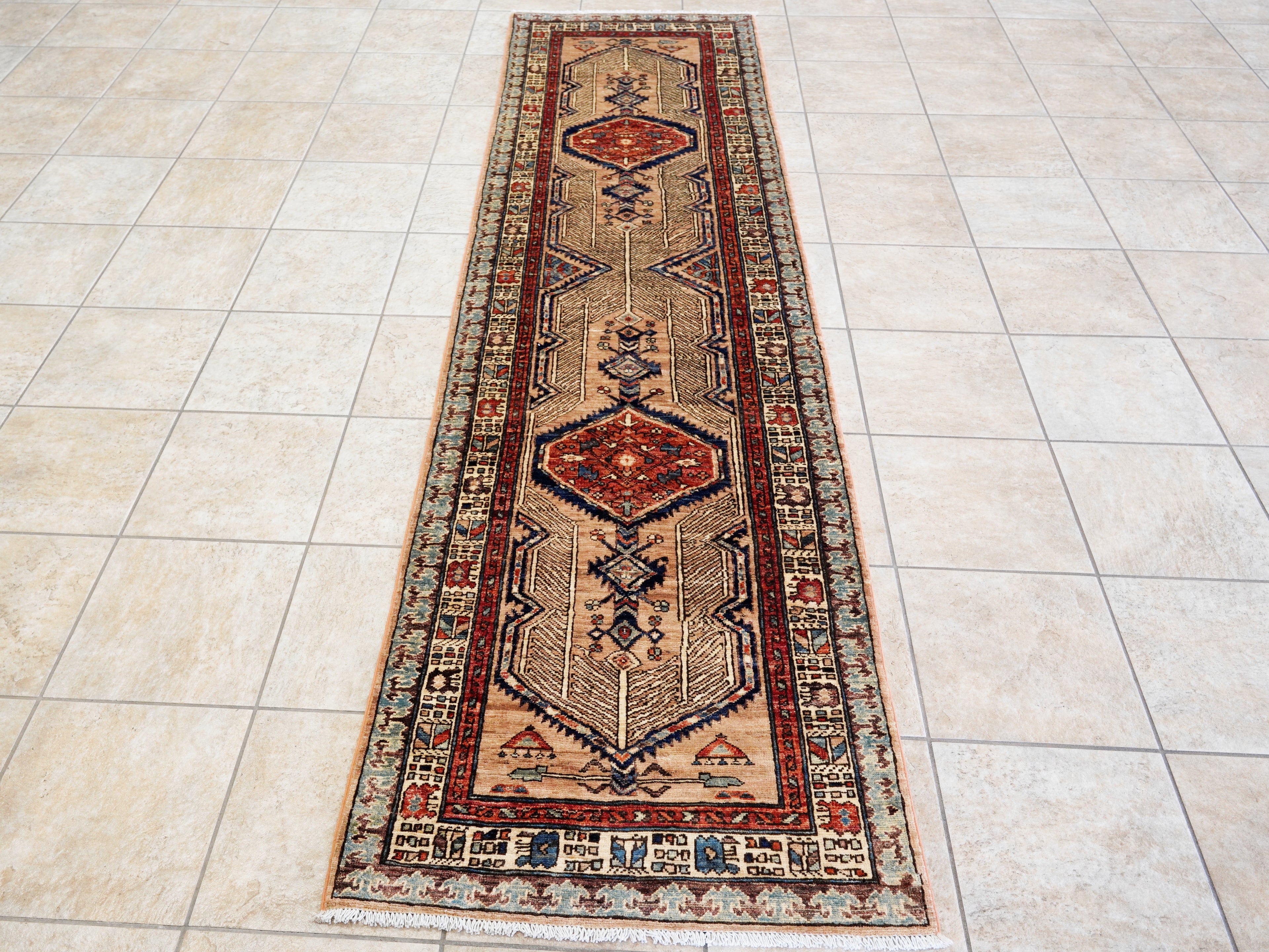 10 Ft Peach Orange Oriental Runner Rug - Hand Knotted Afghan Rug