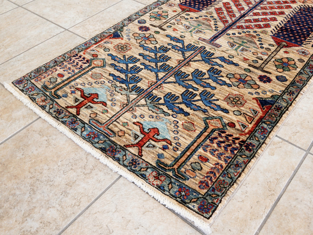 10 Ft Beige Floral Runner Rug - Afghan Hand Knotted Rug