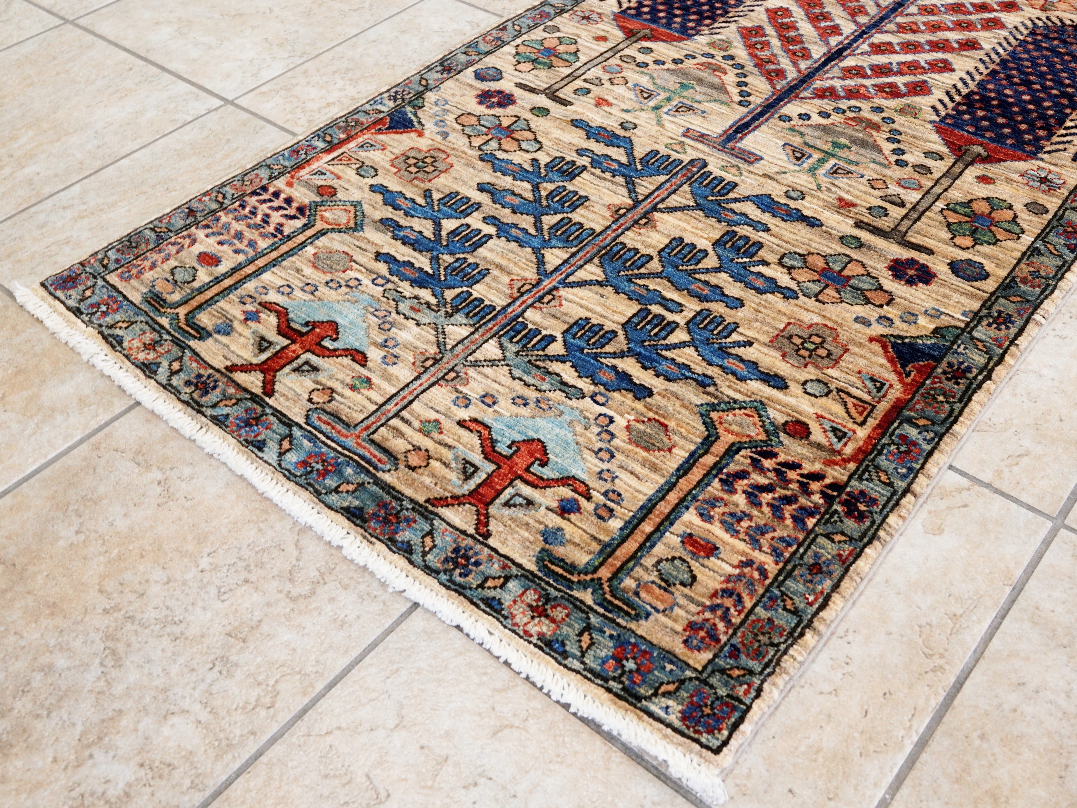 10 Ft Beige Floral Runner Rug - Afghan Hand Knotted Rug