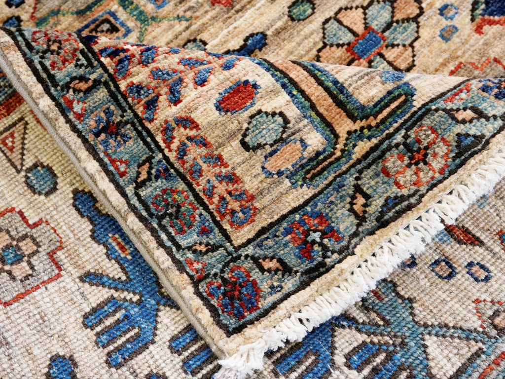 10 Ft Beige Floral Runner Rug - Afghan Hand Knotted Rug