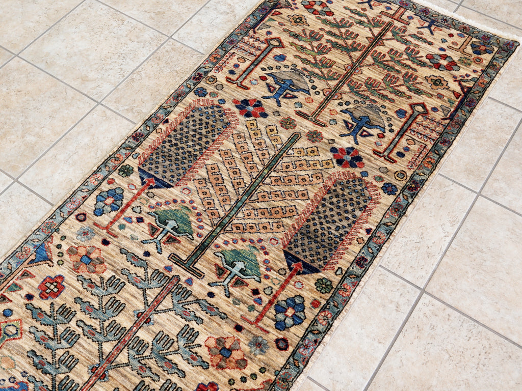 10 Ft Beige Floral Runner Rug - Afghan Hand Knotted Rug