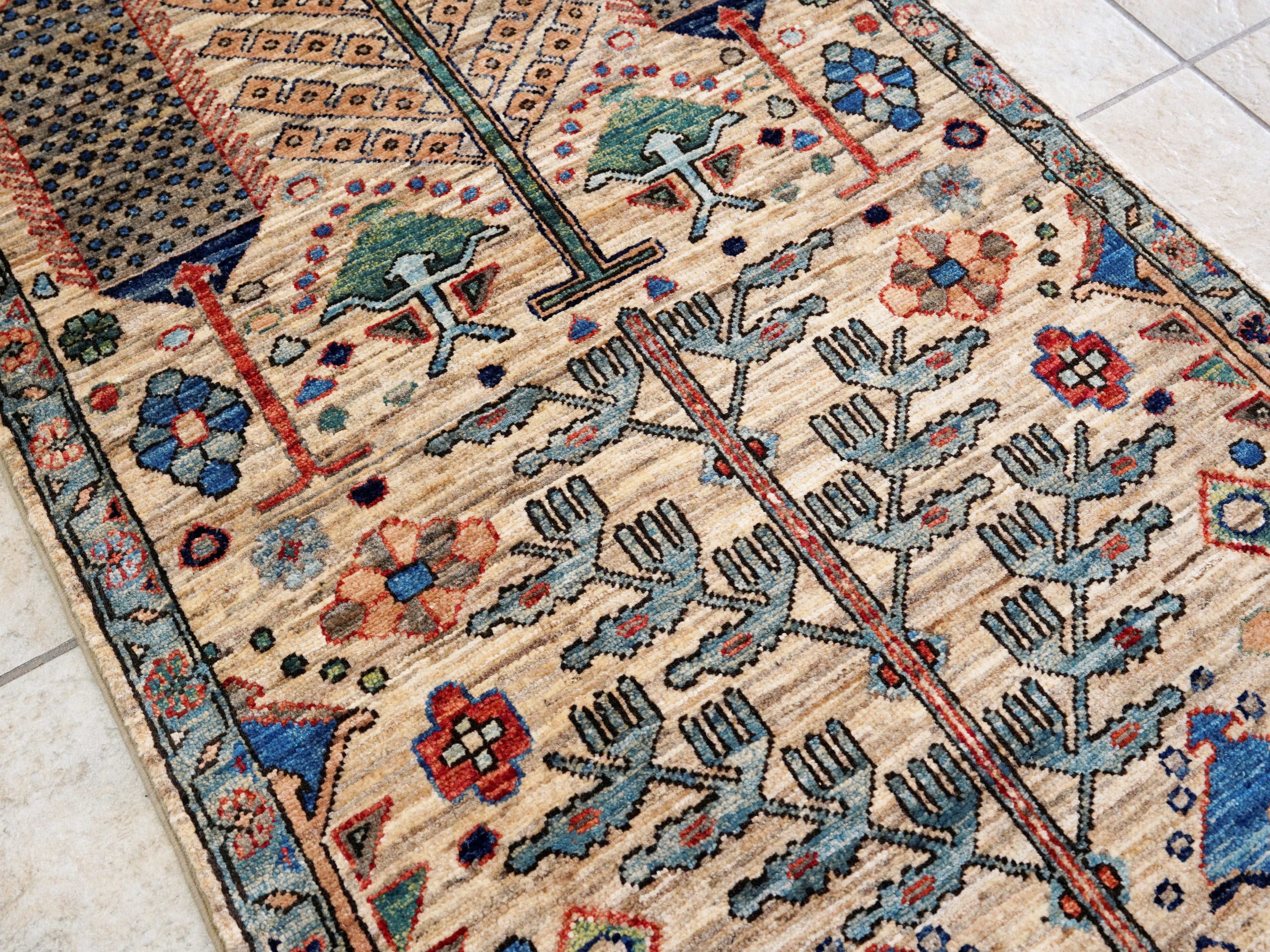 10 Ft Beige Floral Runner Rug - Afghan Hand Knotted Rug