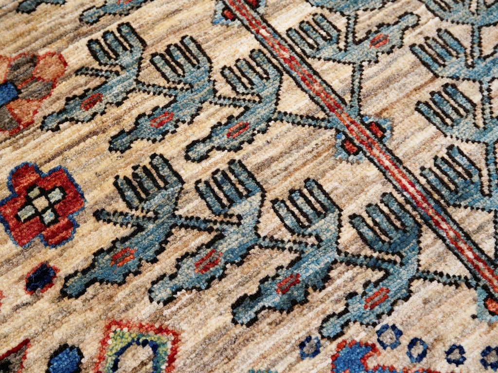 10 Ft Beige Floral Runner Rug - Afghan Hand Knotted Rug