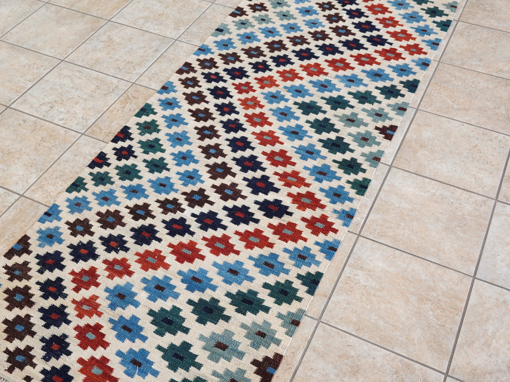 8 Ft Contemporary Killim Runner Rug  - Handwoven Flatweave Runner