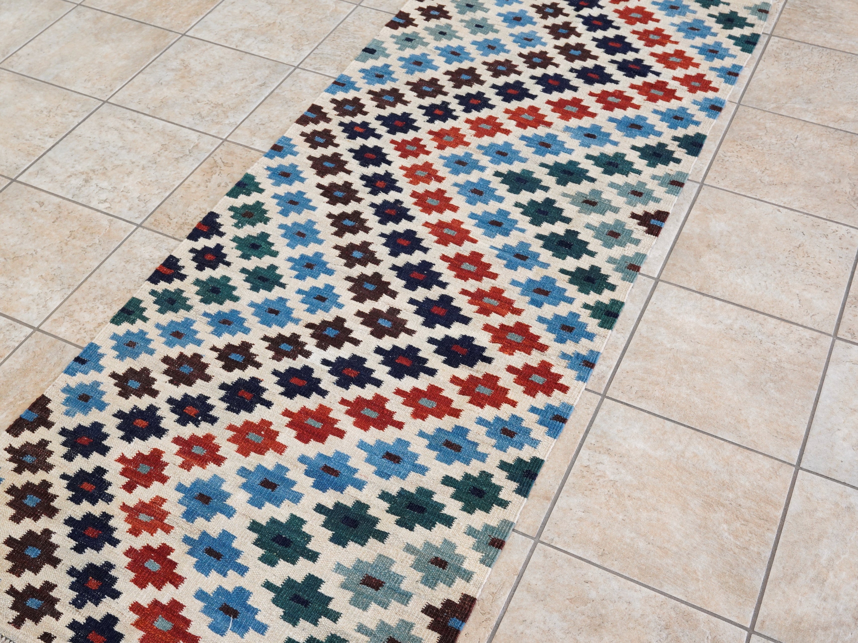 8 Ft Contemporary Killim Runner Rug  - Handwoven Flatweave Runner
