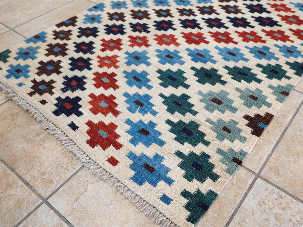 8 Ft Contemporary Killim Runner Rug  - Handwoven Flatweave Runner