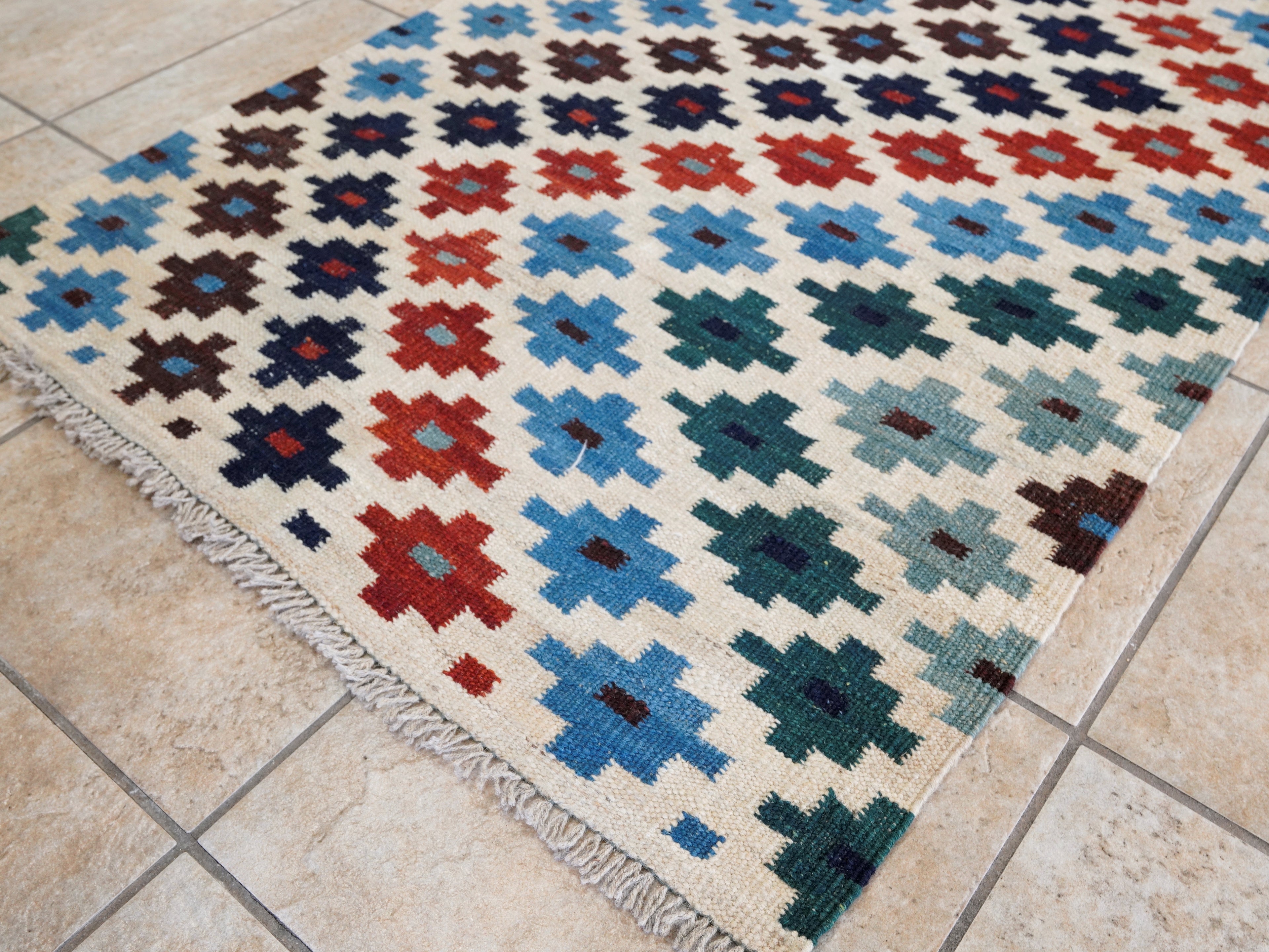 8 Ft Contemporary Killim Runner Rug  - Handwoven Flatweave Runner