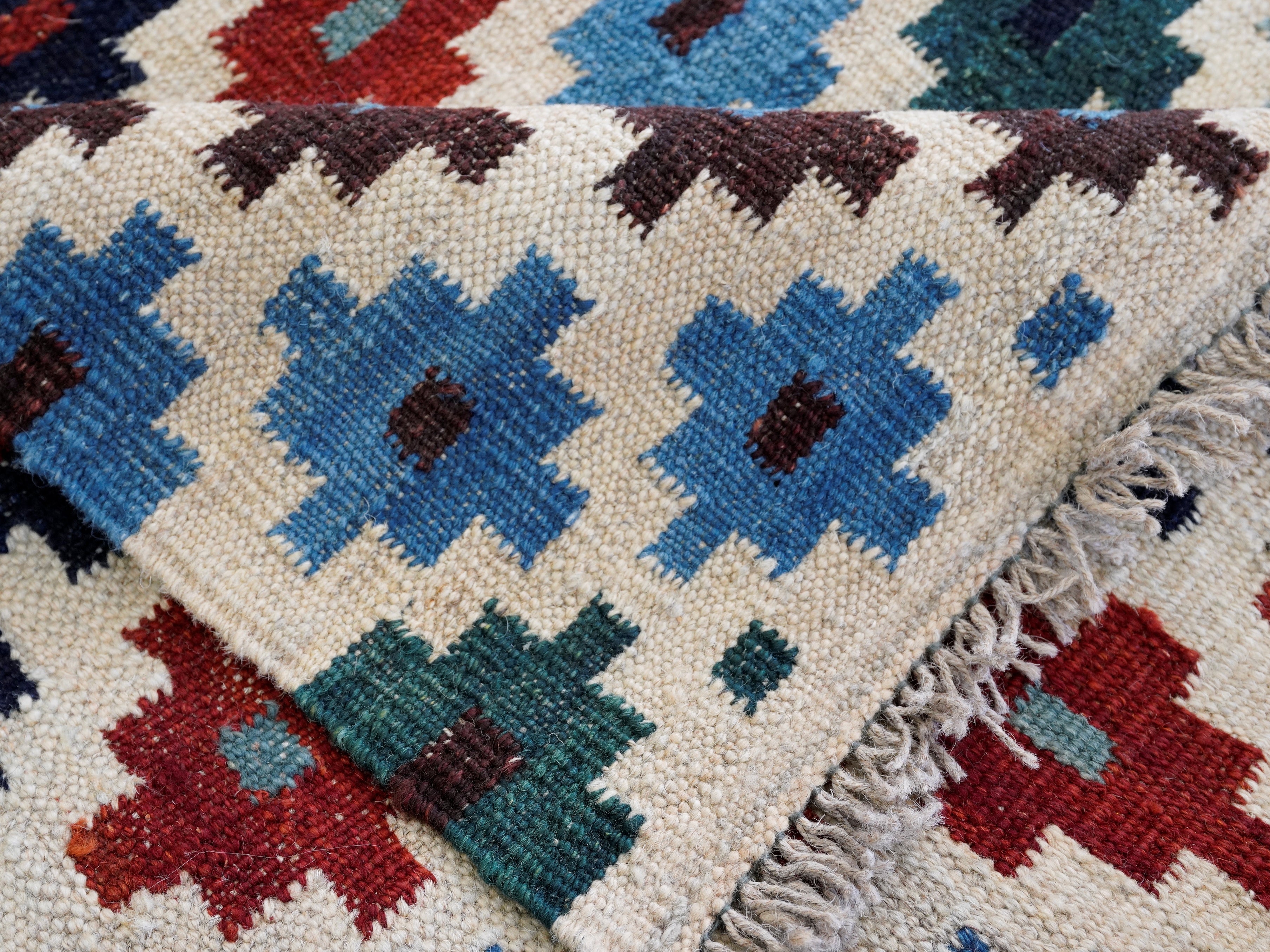 8 Ft Contemporary Killim Runner Rug  - Handwoven Flatweave Runner