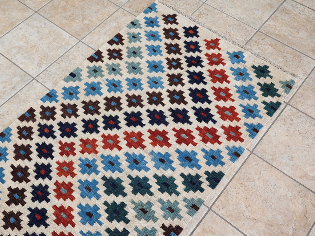 8 Ft Contemporary Killim Runner Rug  - Handwoven Flatweave Runner
