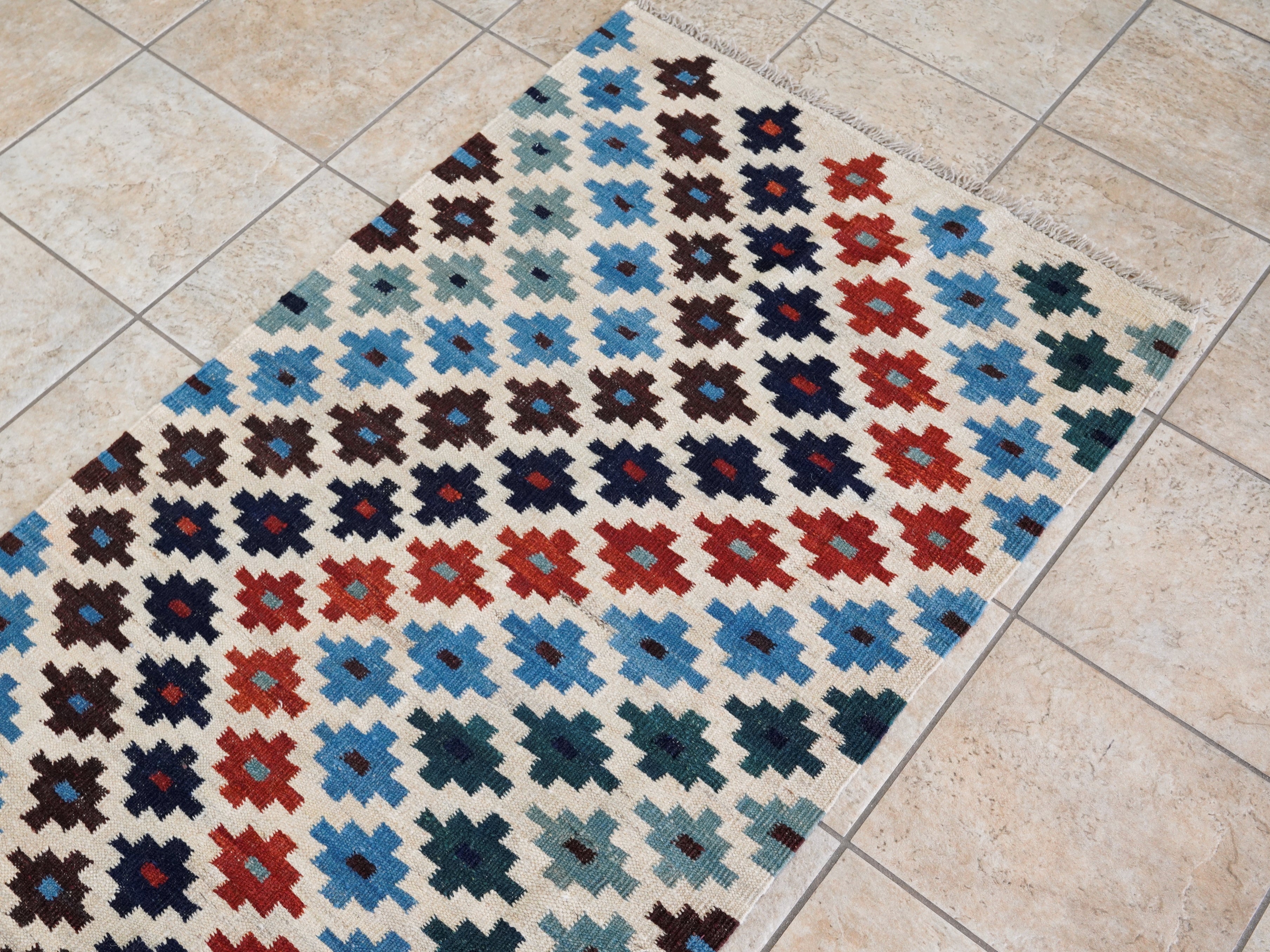 8 Ft Contemporary Killim Runner Rug  - Handwoven Flatweave Runner
