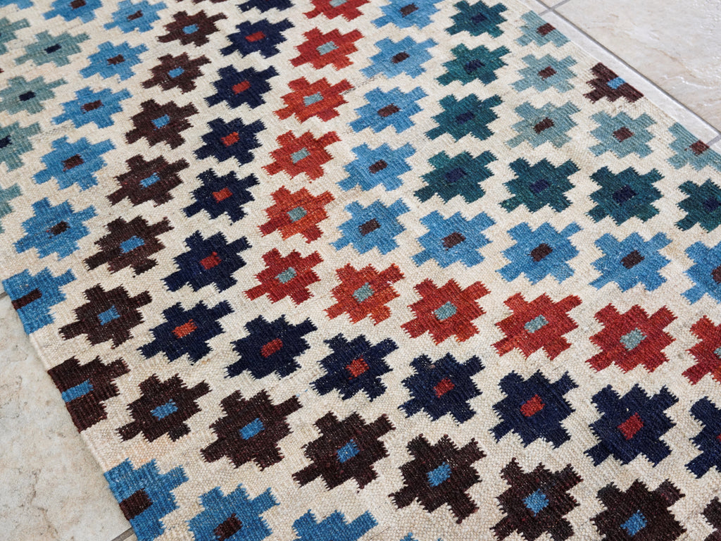 8 Ft Contemporary Killim Runner Rug  - Handwoven Flatweave Runner