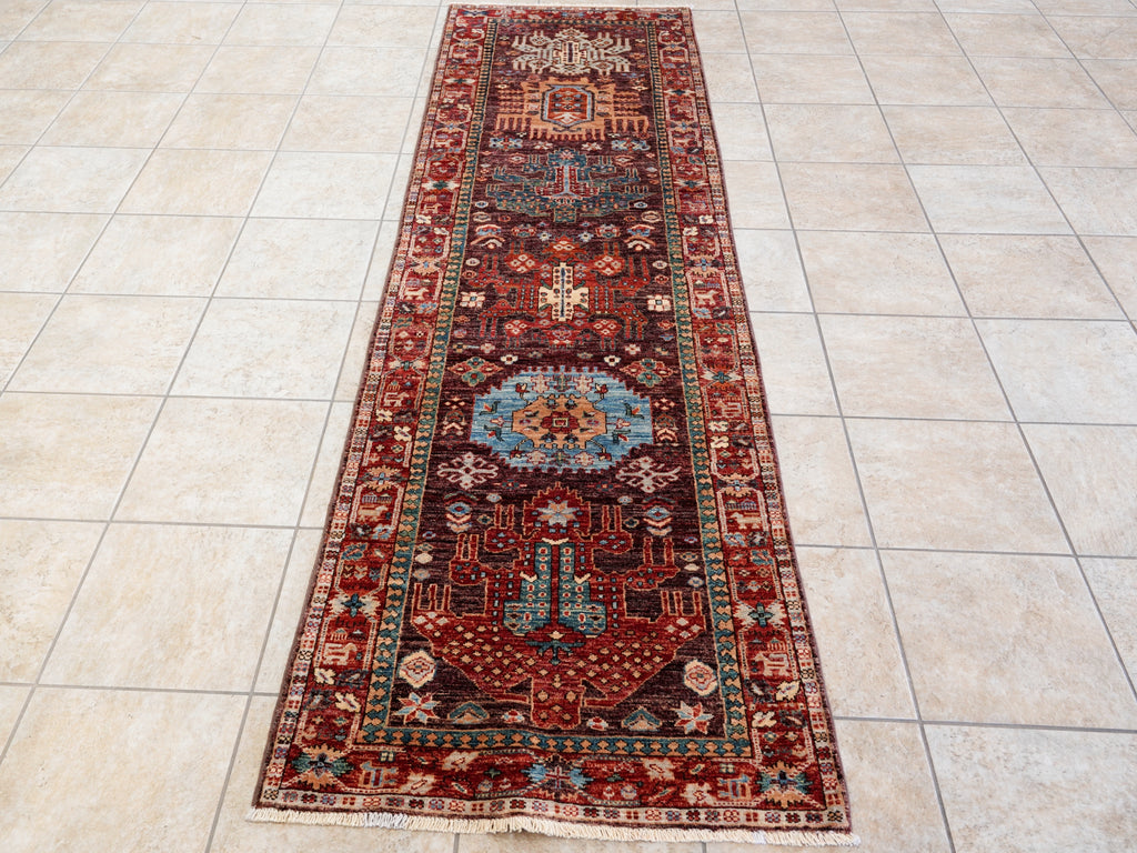 10 Ft Red Oriental Runner Rug - Afghan Hand Knotted Rug
