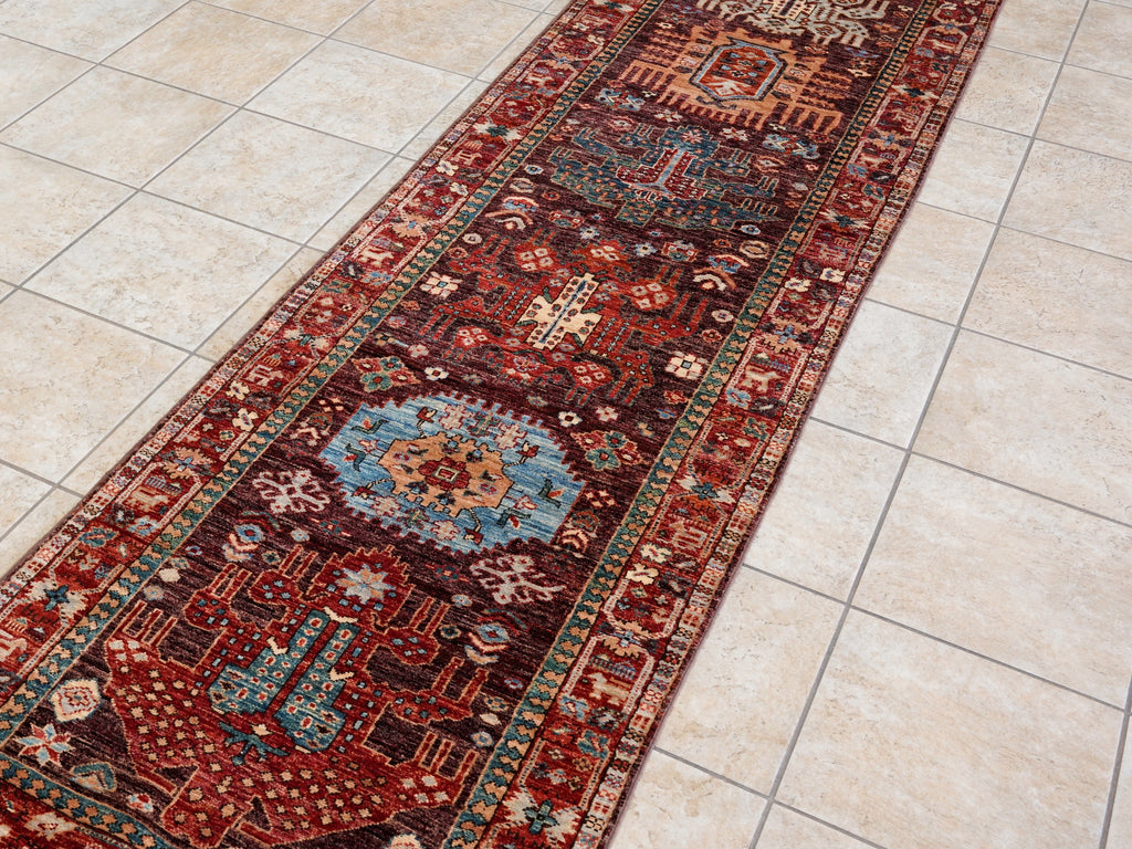 10 Ft Red Oriental Runner Rug - Afghan Hand Knotted Rug