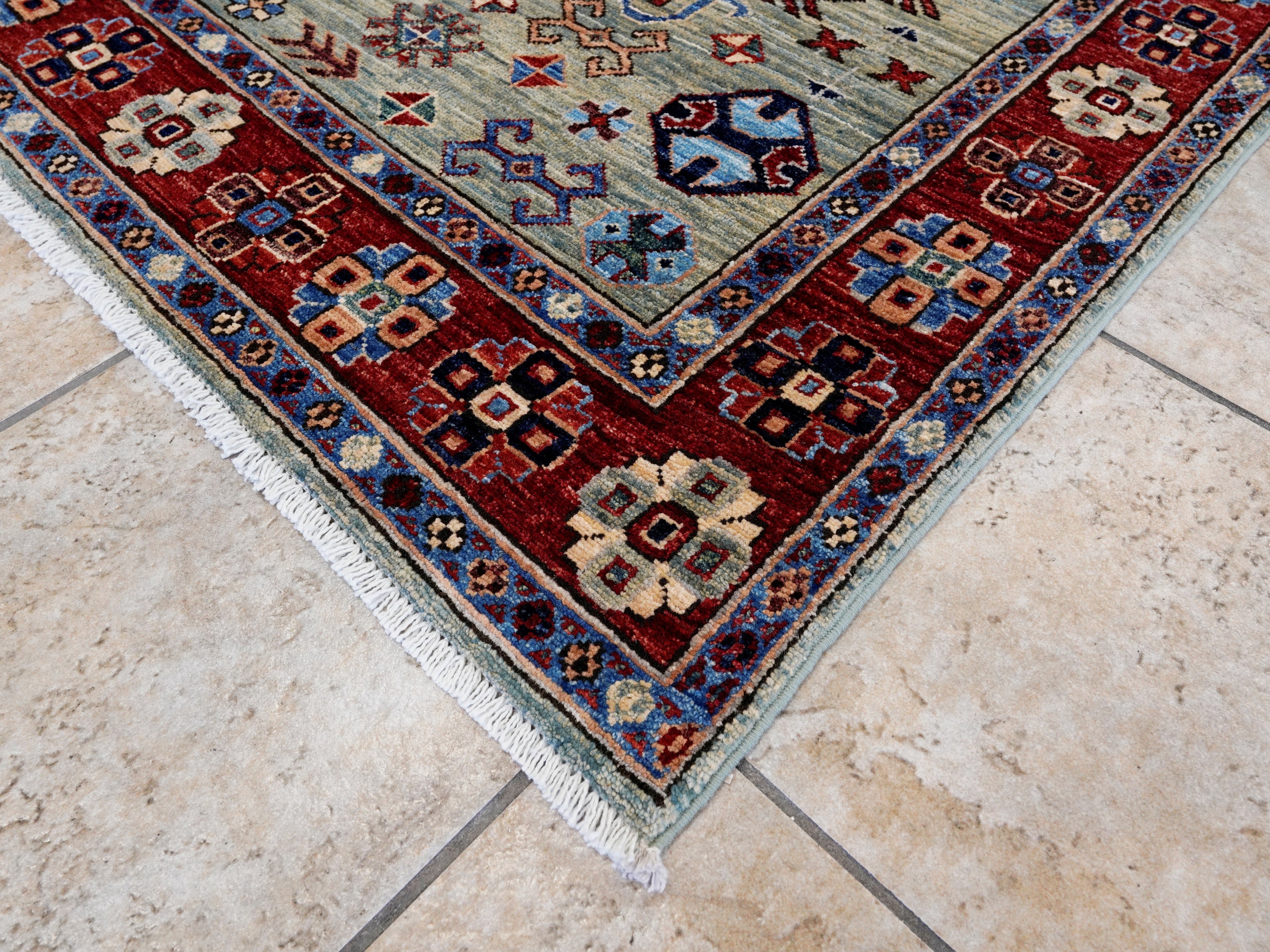 5x7 Ft Green Oriental Rug - Hand Knotted Afghan Rug - Floral Design