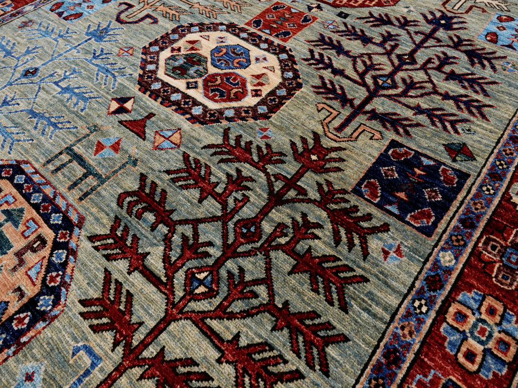 5x7 Ft Green Oriental Rug - Hand Knotted Afghan Rug - Floral Design