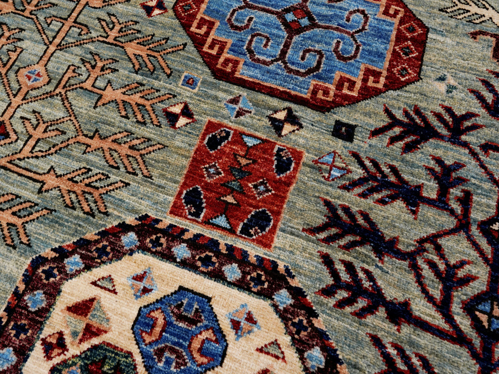 5x7 Ft Green Oriental Rug - Hand Knotted Afghan Rug - Floral Design
