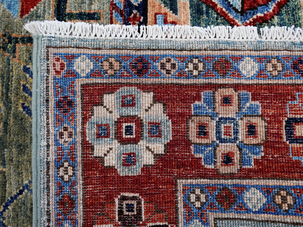 5x7 Ft Green Oriental Rug - Hand Knotted Afghan Rug - Floral Design