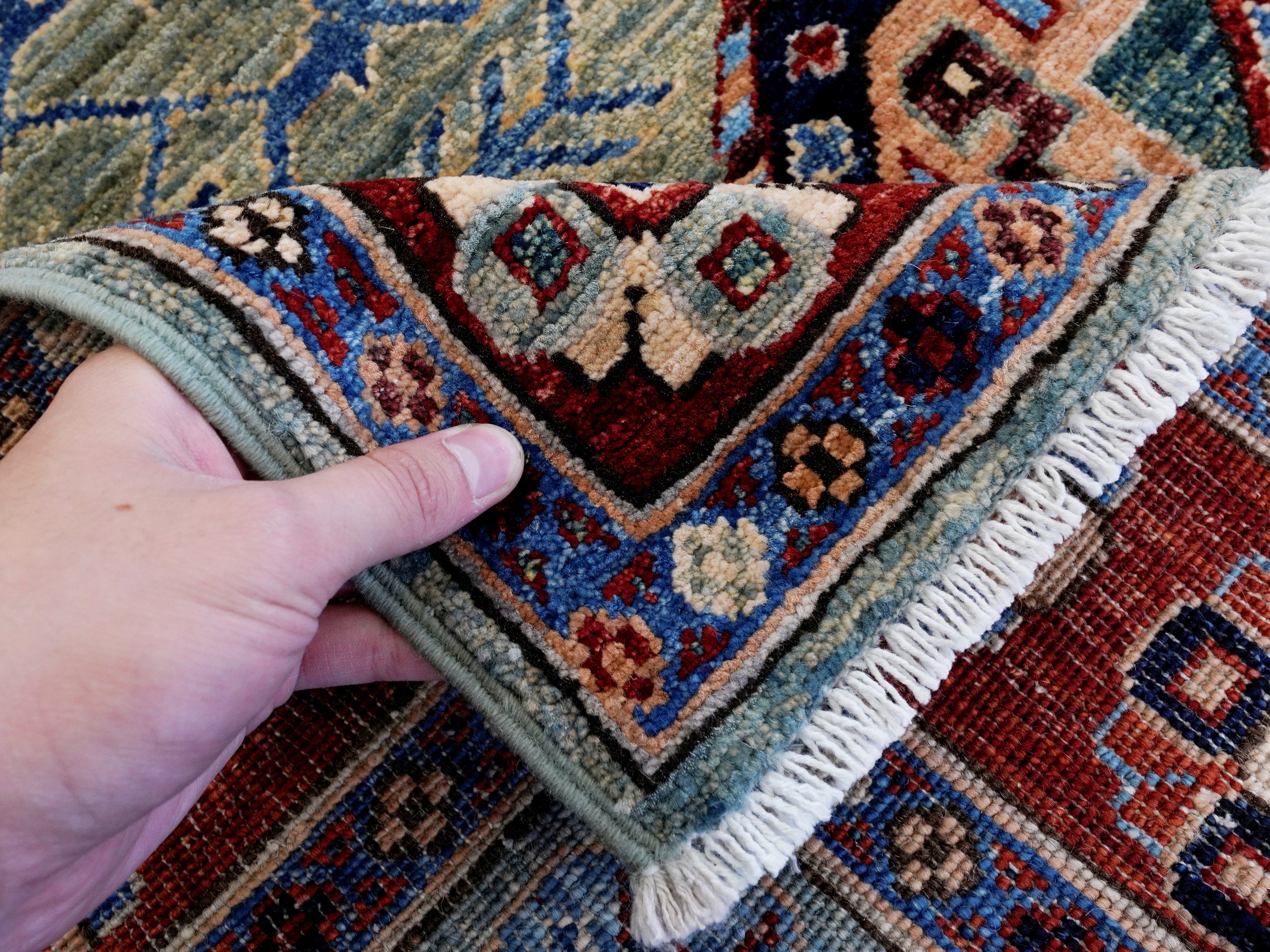 5x7 Ft Green Oriental Rug - Hand Knotted Afghan Rug - Floral Design