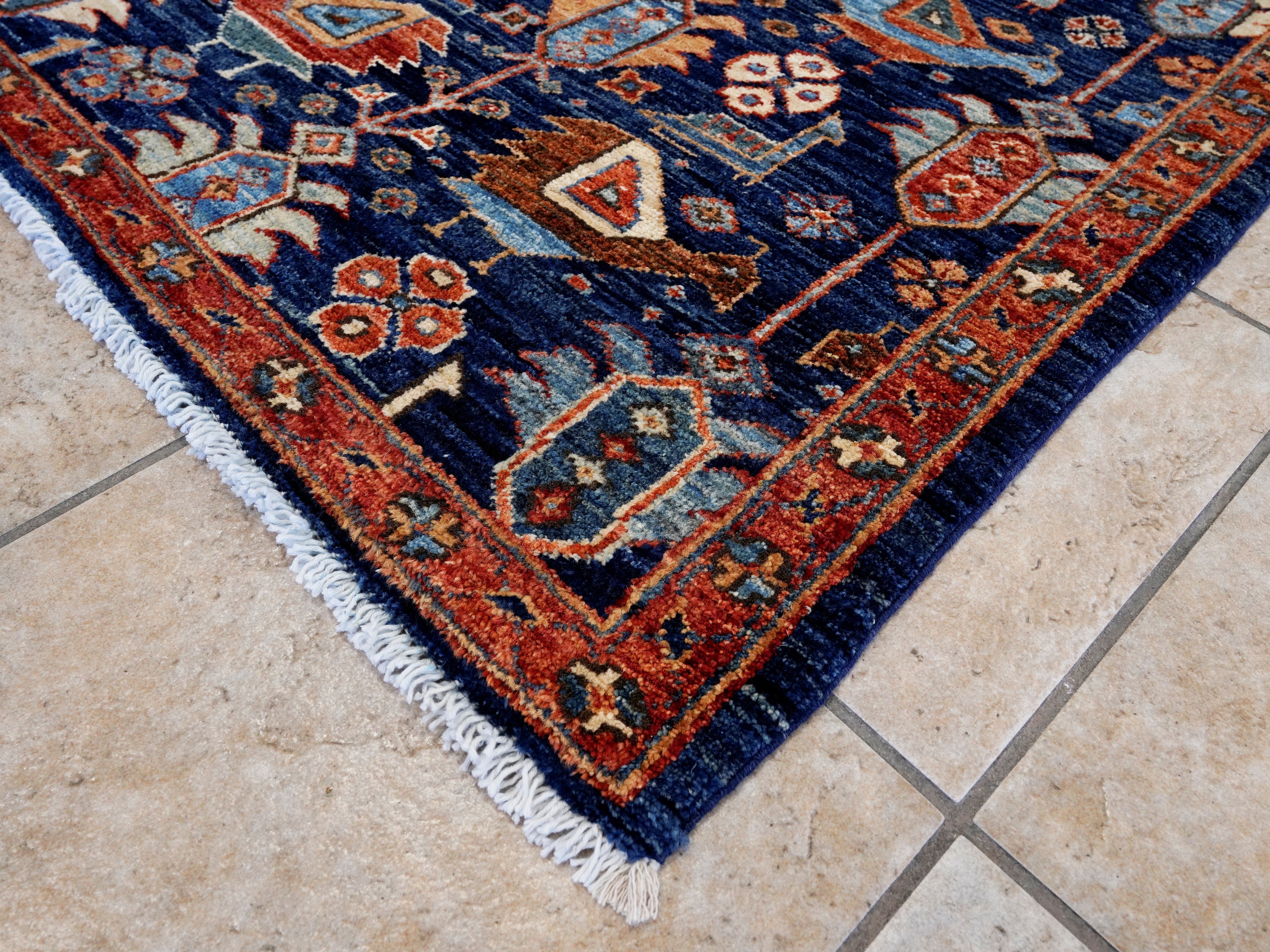 6x9 Ft Blue Afghan Oriental Rug - Hand Knotted Area Rug - Bird Design